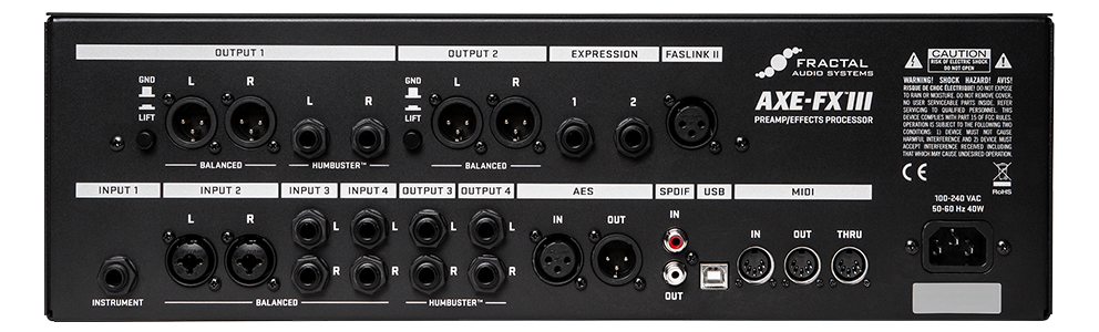 Rear view of the Axe-Fx III - I/O and dimensions